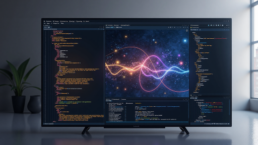 AI工具平台界面，显示代码编辑器和机器学习模型配置面板，包含参数调整和结果预览功能